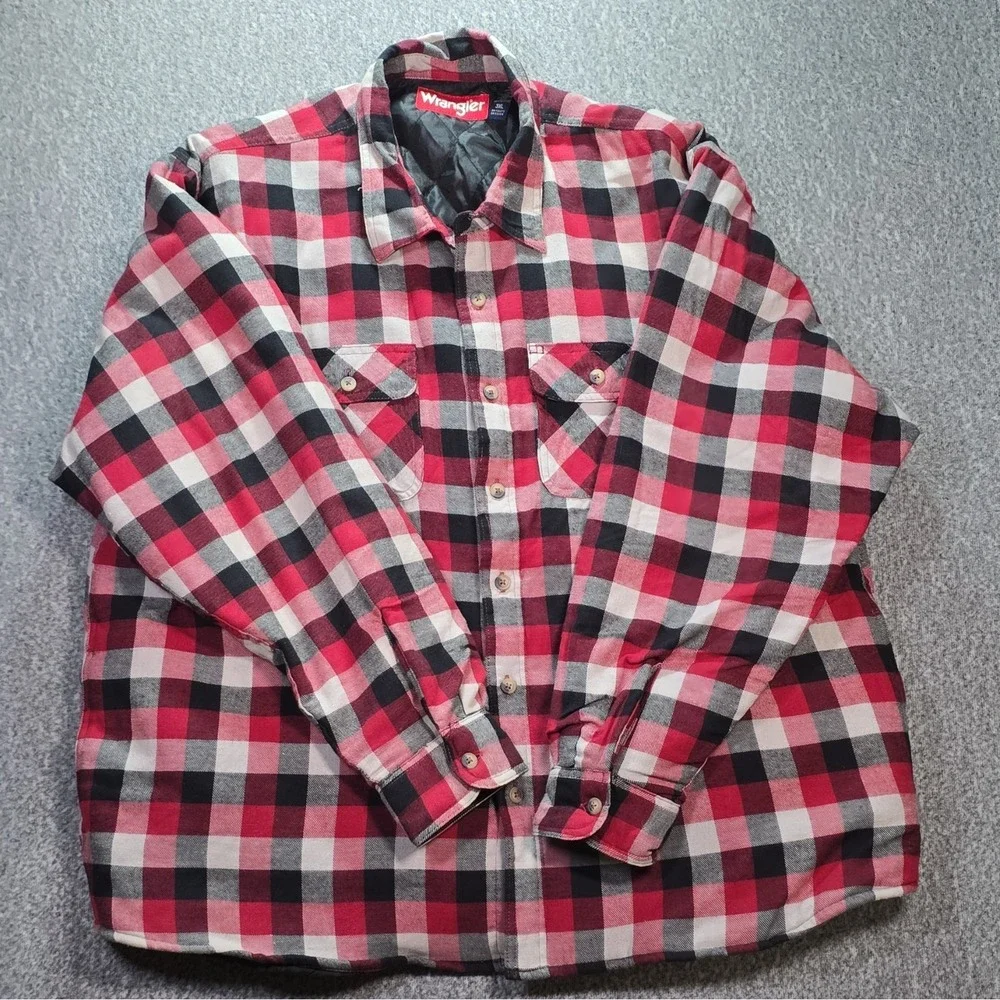 Wrangler Men's 3XL Big & Tall Quilted Lined Plaid Shacket Button Pockets